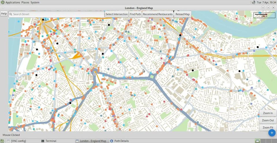 The mapping app showing central London with a highlighted route and points of interest